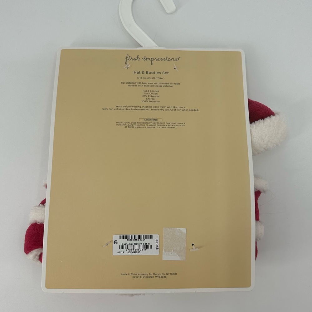 First Impressions Baby Red Holiday Hat and Booties Set Size 6-12 Months New - Picture 6 of 8